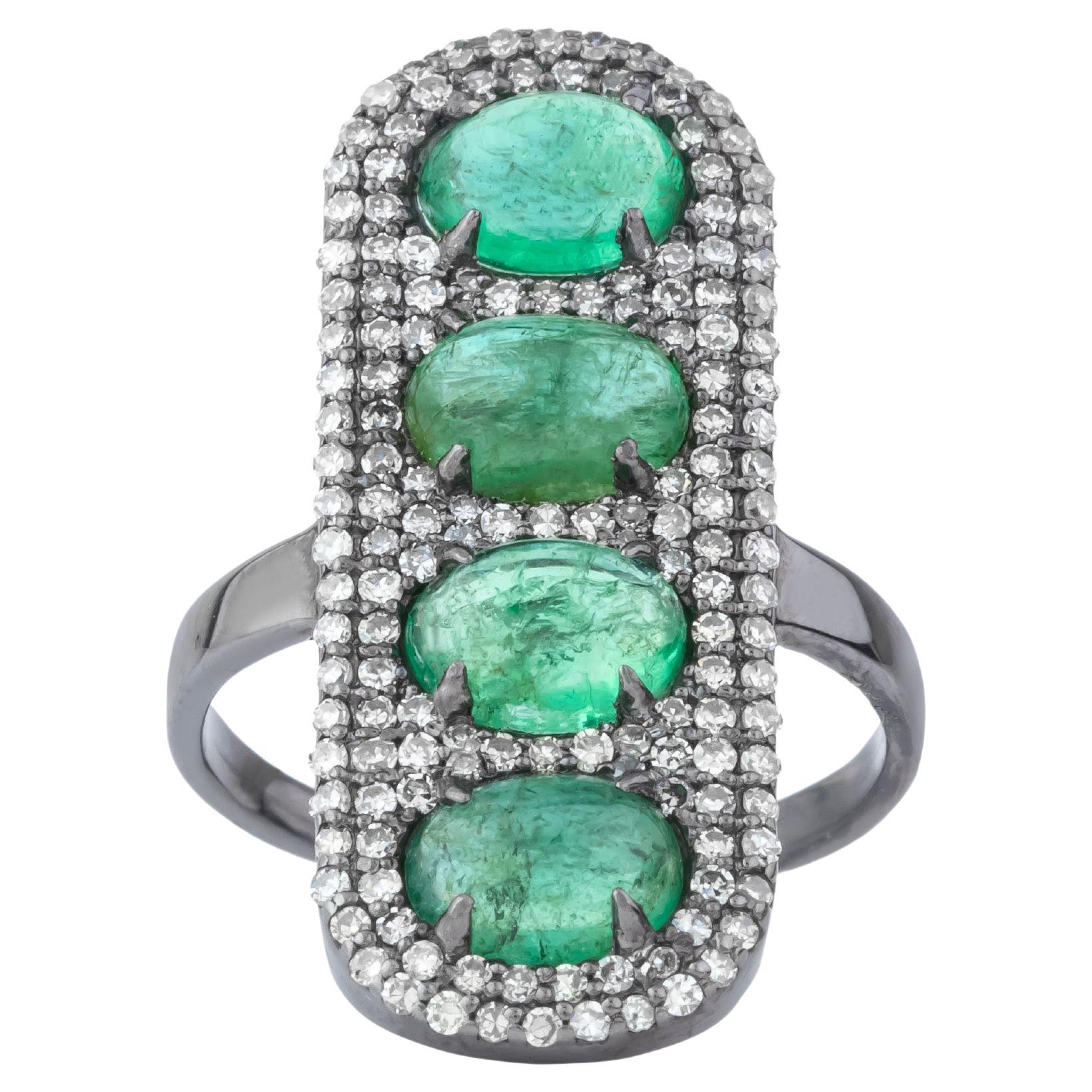 Bague cocktail diamant et émeraude 9 carats