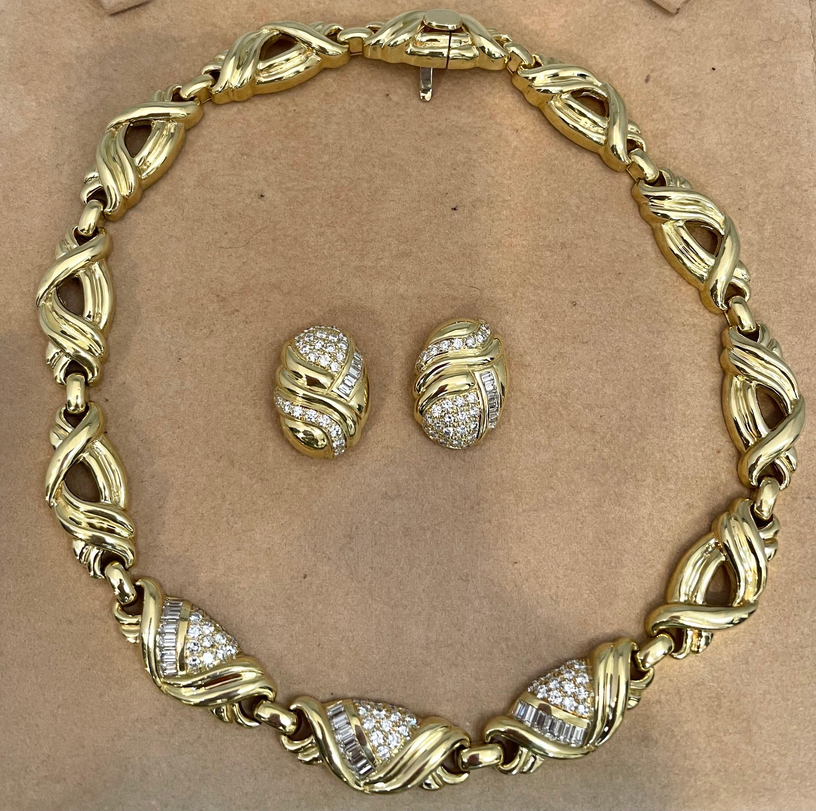 9 Carat Diamond Necklace & Earrings Bridal Suite 159 Gm 18 Karat Yellow Gold For Sale 4