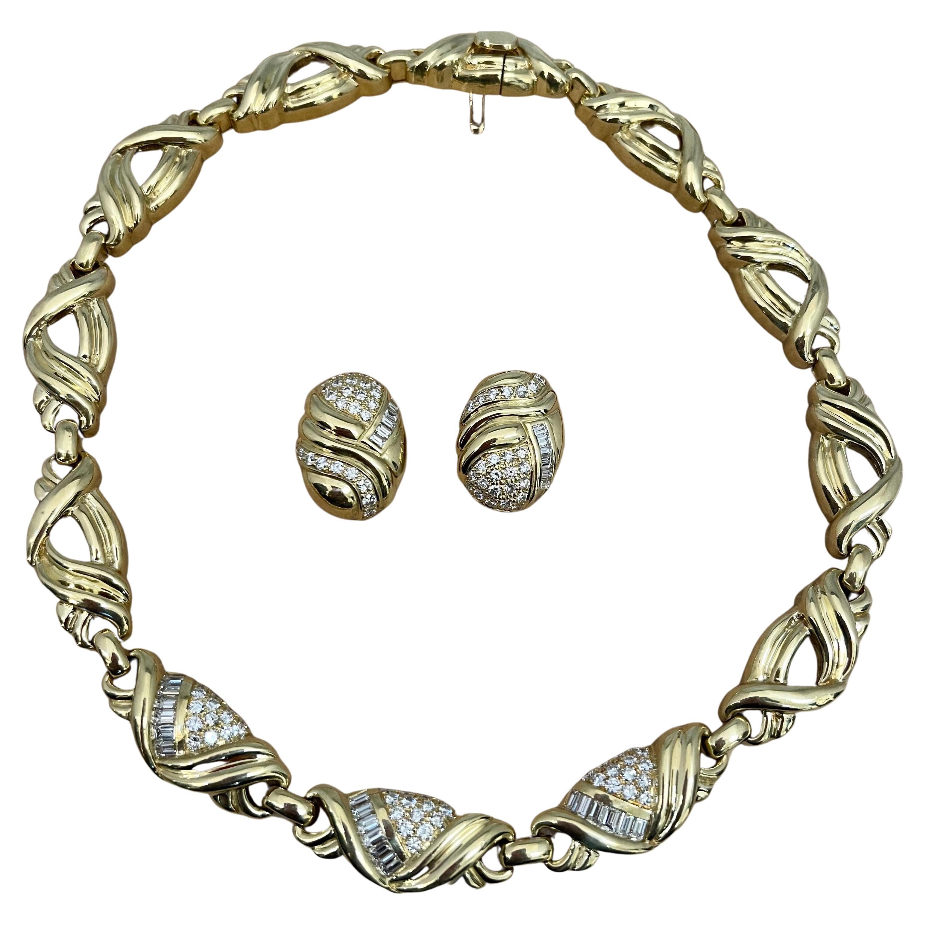 9 Carat Diamond Necklace & Earrings Bridal Suite 159 Gm 18 Karat Yellow Gold For Sale 5