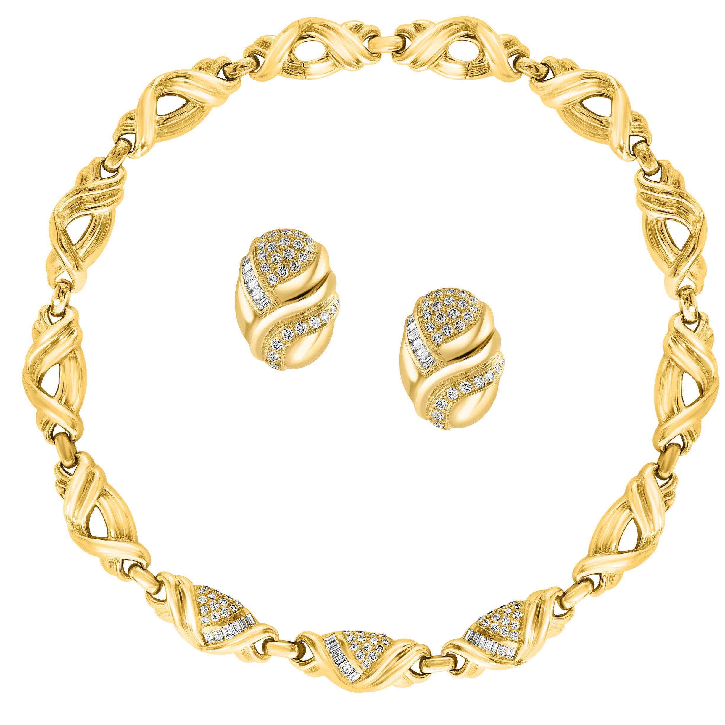 9 Carat Diamond Necklace & Earrings Bridal Suite 159 Gm 18 Karat Yellow Gold For Sale