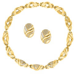 Parure de mariage collier et boucles d'oreilles en or jaune 18 carats avec diamants de 9 carats 159 gm