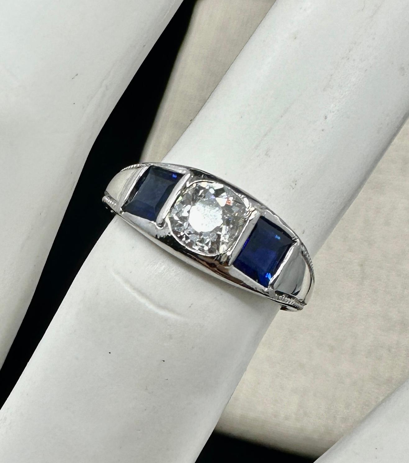 .9 Quilates Diamante Corte Princesa Zafiro Anillo de Compromiso en Platino Art Decó Talla antigua en venta