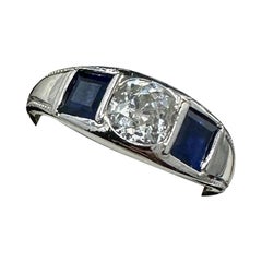 .9 Quilates Diamante Corte Princesa Zafiro Anillo de Compromiso en Platino Art Decó