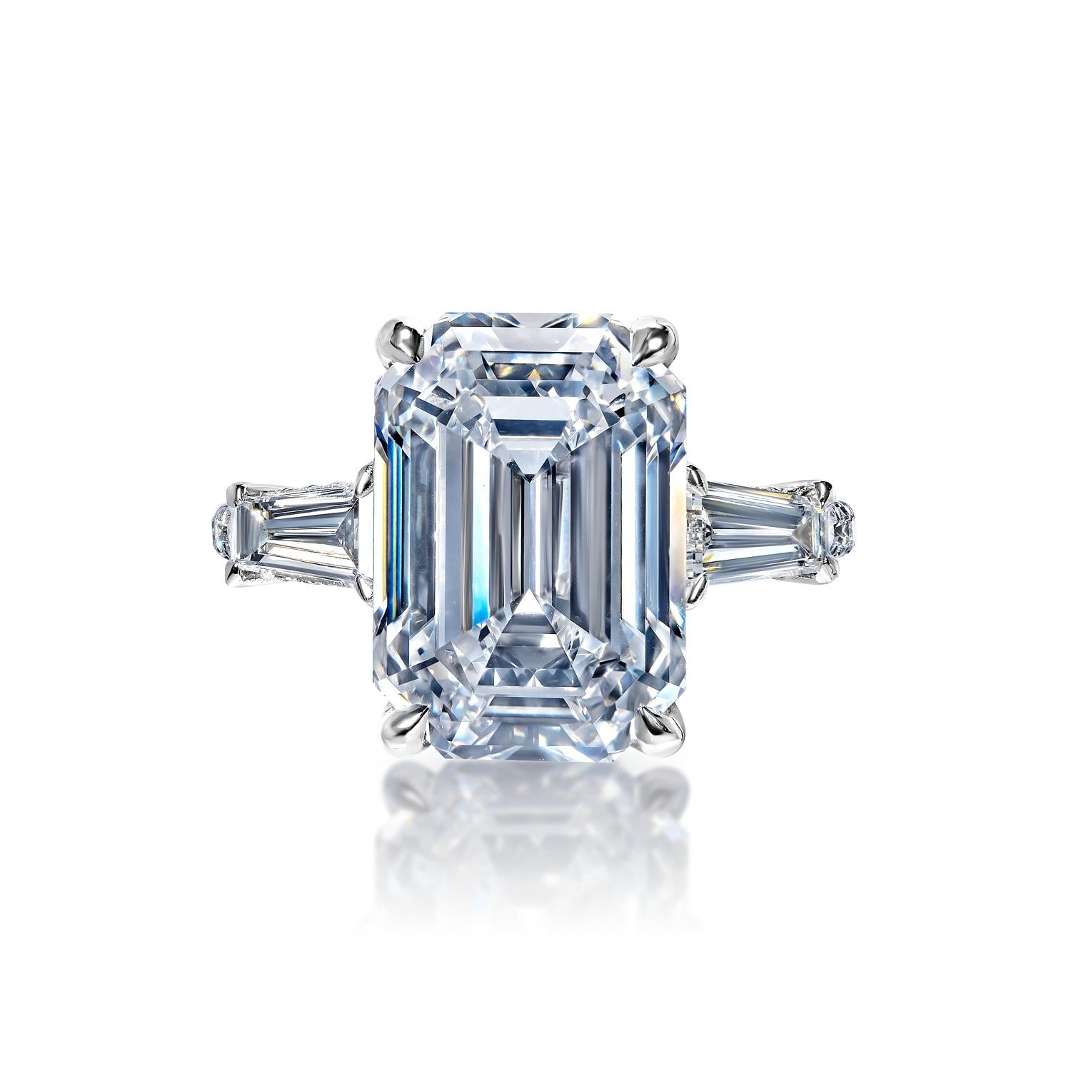 Mara 9 Carats D VVS2 Emerald Cut Diamond Engagement Ring in Platinum by Mike Nekta

GIA CERTIFIED
Center Diamond:

Carat Weight: 7.62 Carats
Color : D*
Clarity: VVS2
Style: Emerald Cut

*This Diamond has been treated by one or more processes to