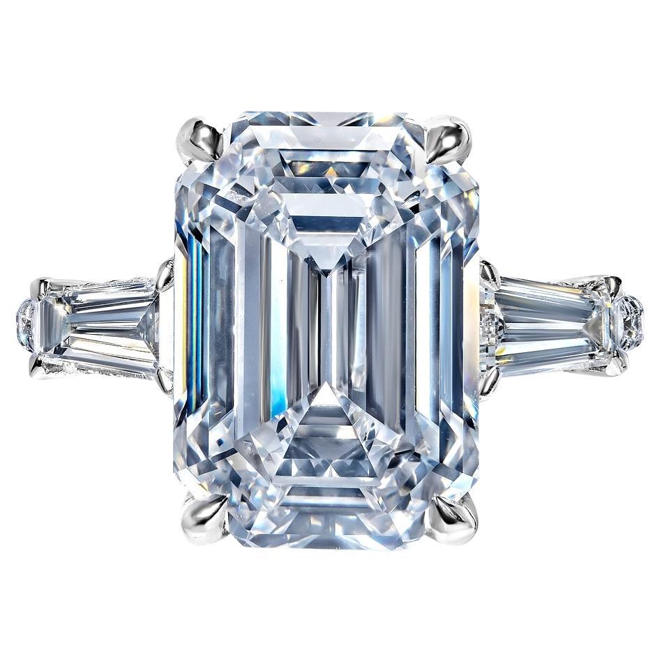 9 Carat Emerald Cut Diamond Engagement Ring GIA Certified D VVS2 For Sale