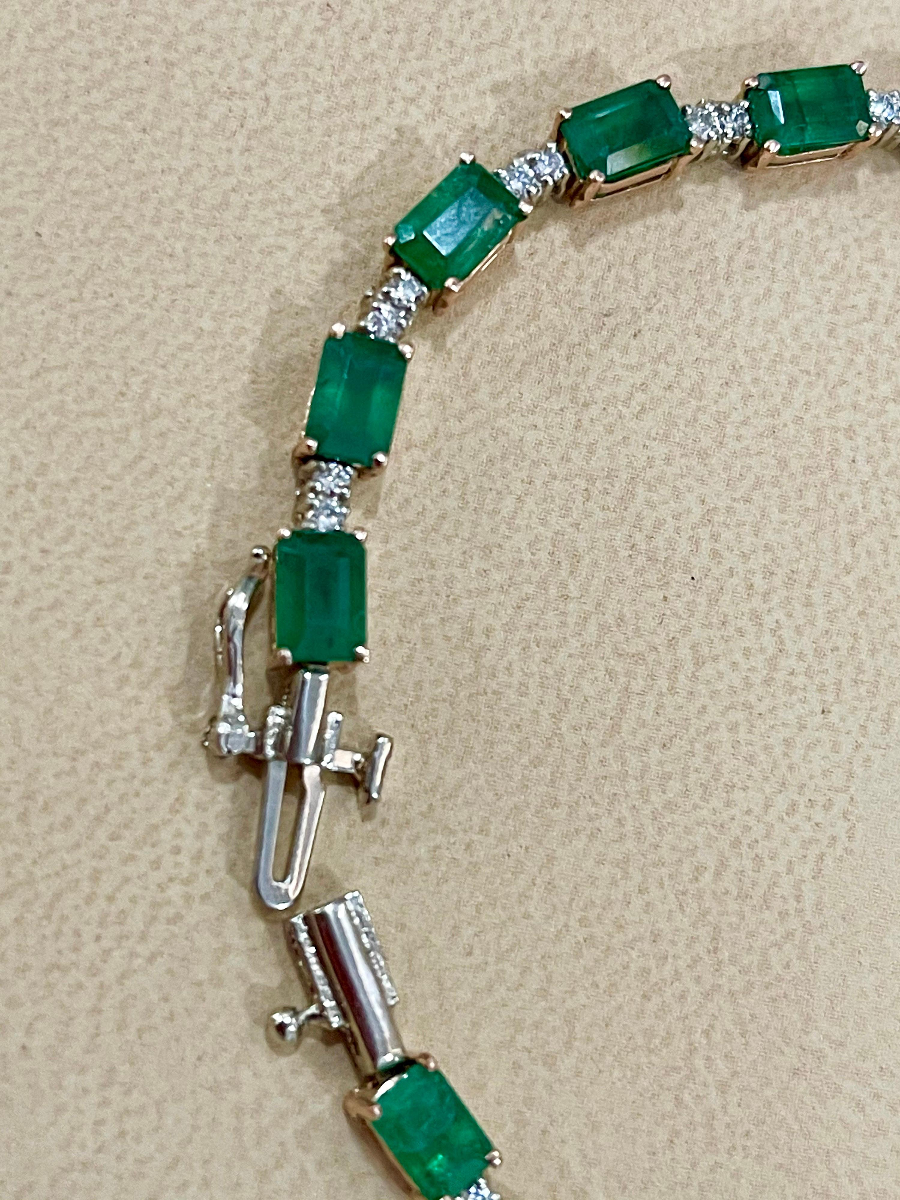 9 Carat Emerald Cut Emerald and Diamond Tennis Bracelet 14 Karat Yellow Gold 4