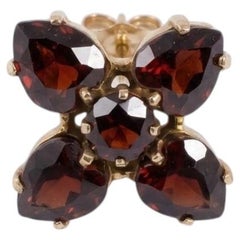 9 Carat Garnet Cluster Heart and Round Stud Earrings in 14k Yellow Gold