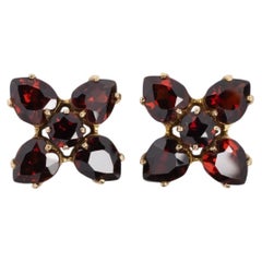 9 Carat Garnet Cluster Heart and Round Stud Earrings in 14k Yellow Gold