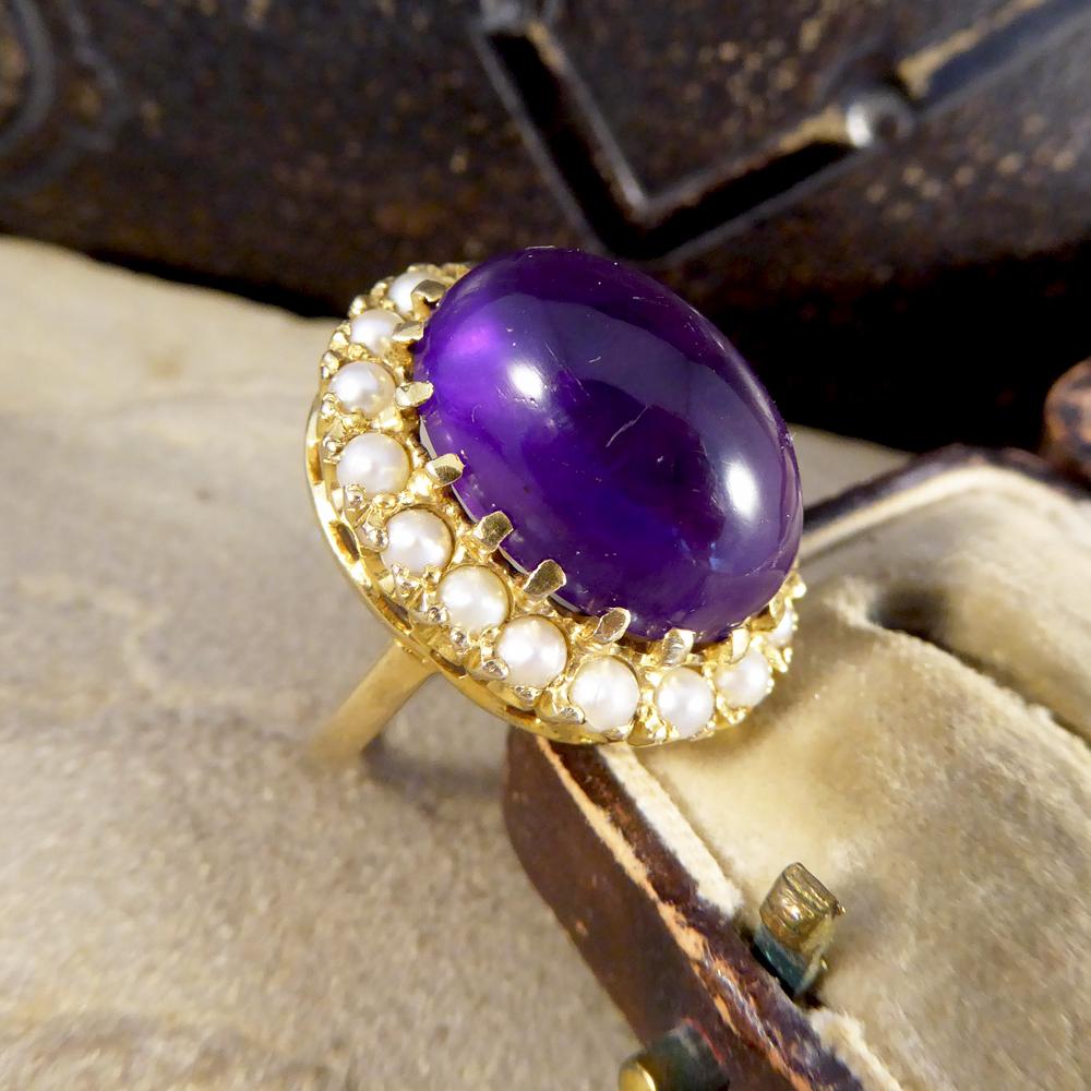 9 Carat Gold Cabochon Amethyst and Pearl Surround Ring 5