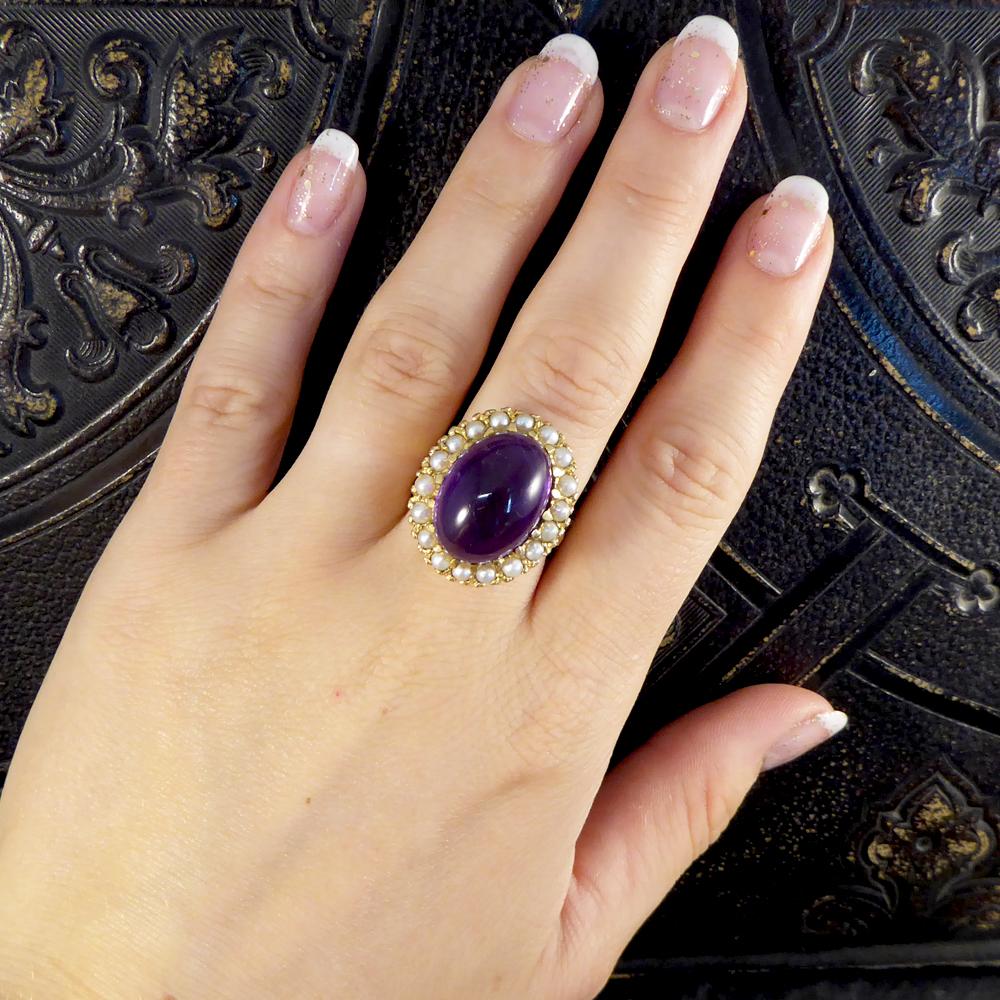 9 Carat Gold Cabochon Amethyst and Pearl Surround Ring 1