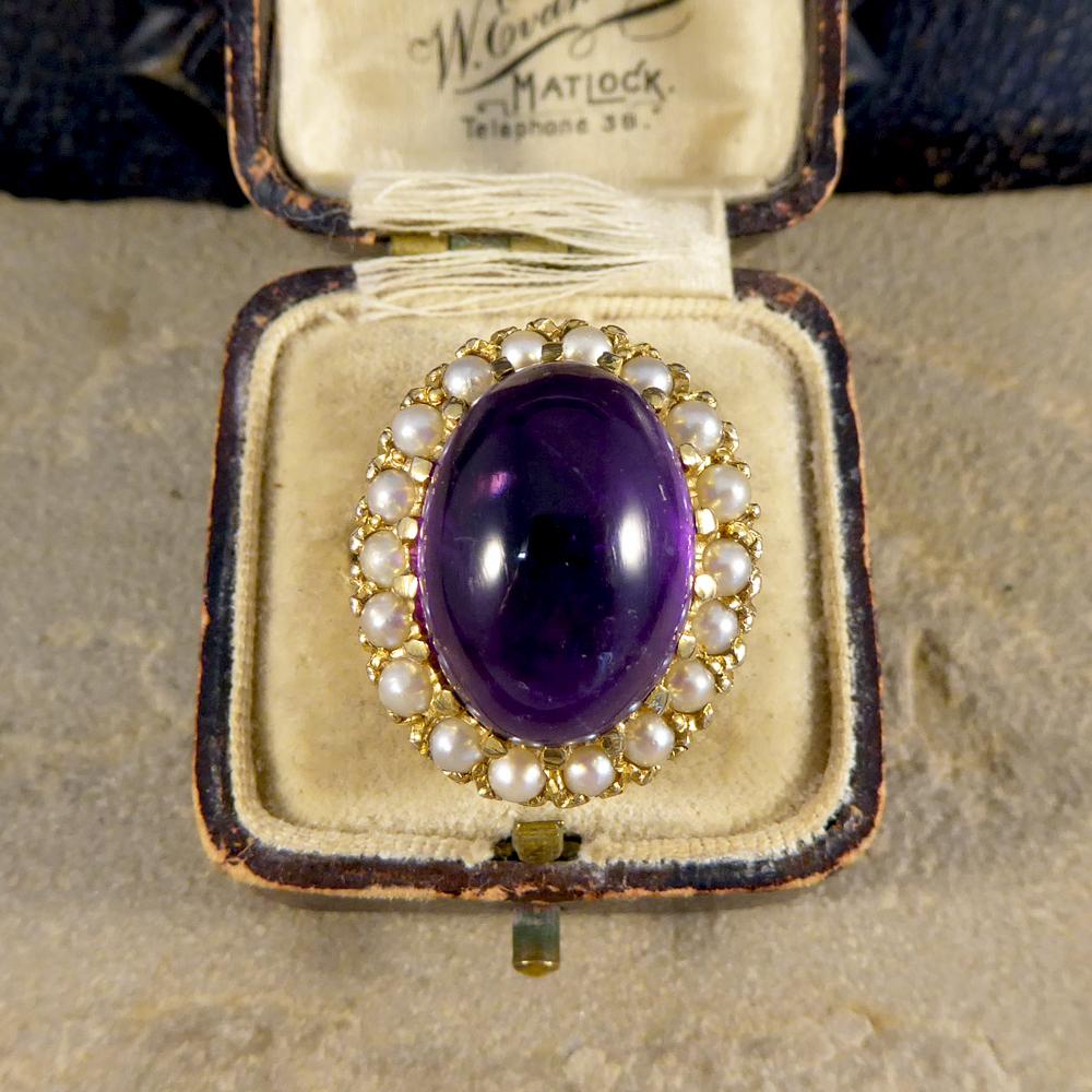 9 Carat Gold Cabochon Amethyst and Pearl Surround Ring 3