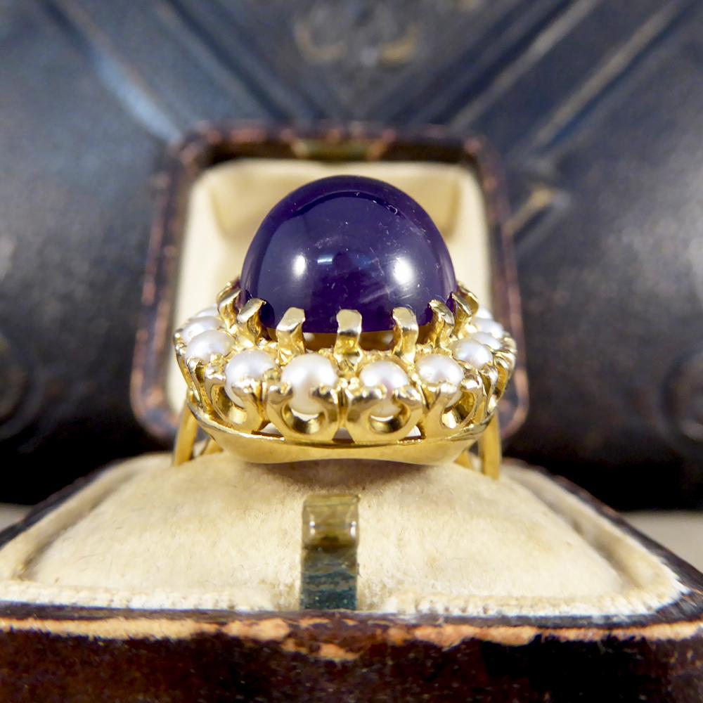 9 Carat Gold Cabochon Amethyst and Pearl Surround Ring 4