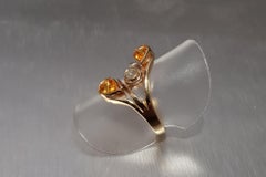 9 Karat Gold Light Orange Sapphire and Diamond Cocktail Ring