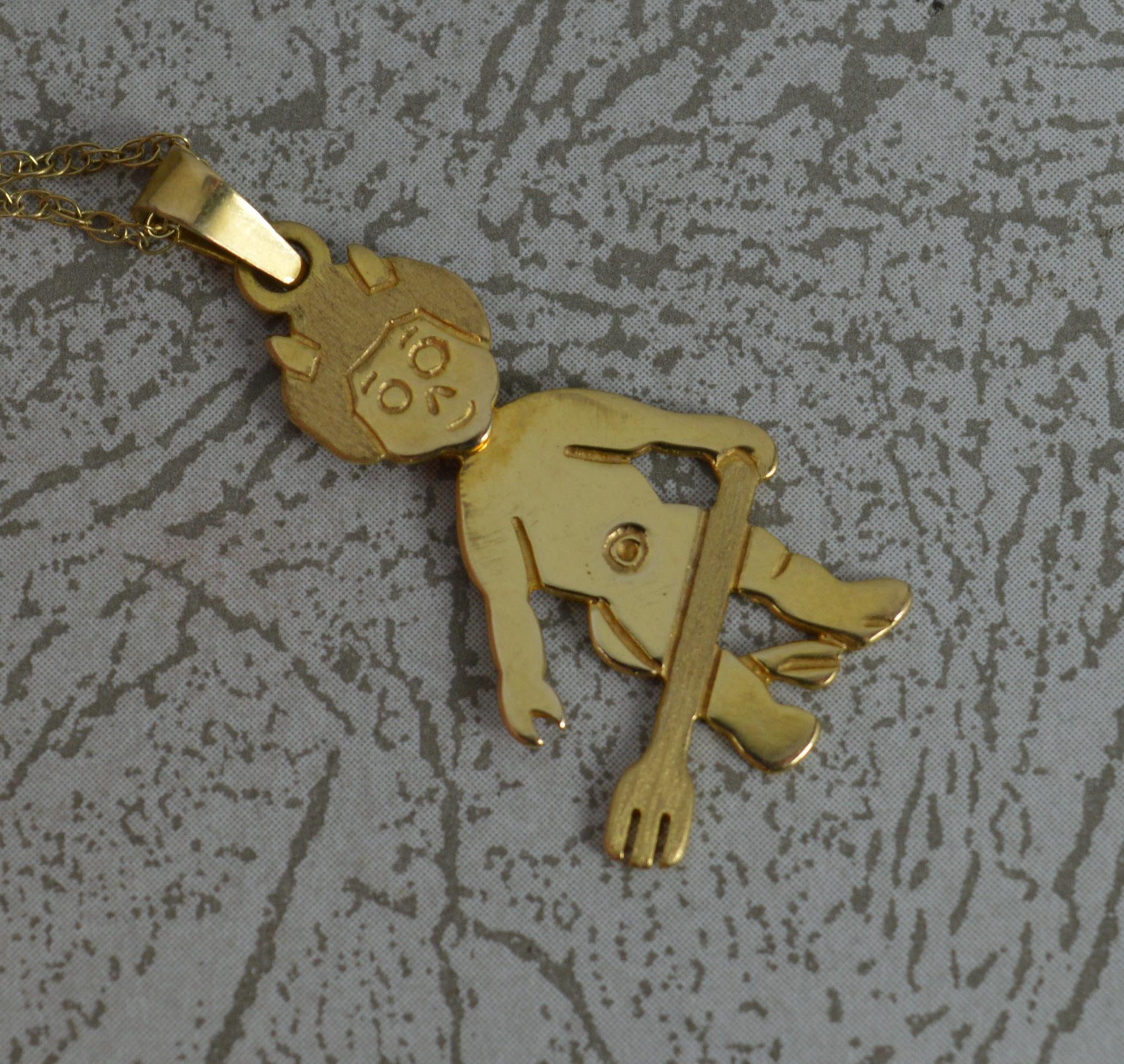 9 Carat Gold Little Devil Pendant & Chain with Swivel Head In Good Condition For Sale In St Helens, GB