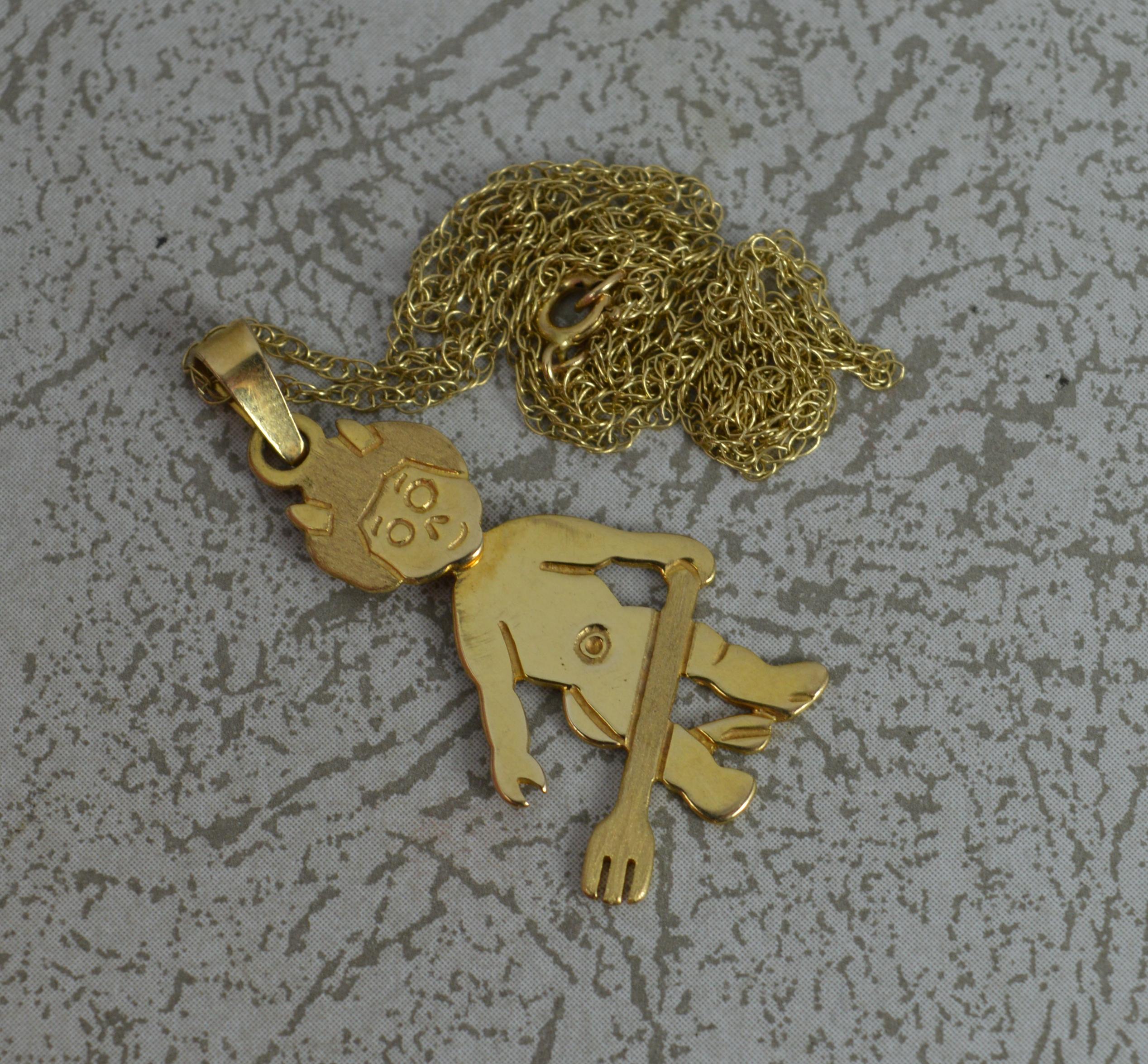 Women's or Men's 9 Carat Gold Little Devil Pendant & Chain with Swivel Head For Sale