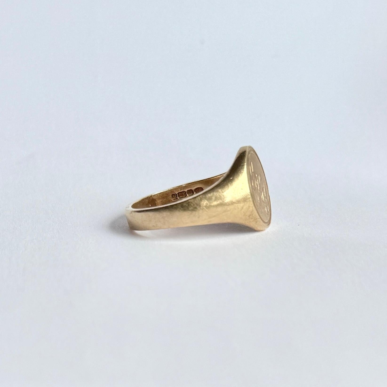 Anello con sigillo in oro 9 carati con iniziali In condizioni buone in vendita a Chipping Campden, GB
