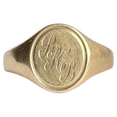 Anello con sigillo in oro 9 carati con iniziali