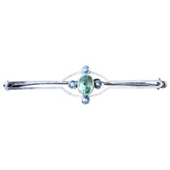 9 Carat Gold Stamped Seed Pearl with Green Peridot Stone Brooch Vintage Charm