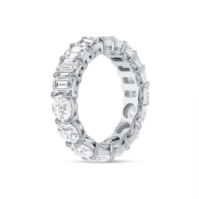 9 Carat Half Emerald Half Round Natural Diamond Eternity Band 18k White