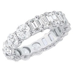 9 Carati Mezzo Smeraldo Mezzo Tondo Diamante Naturale Fascia Eternità Oro Bianco 18k