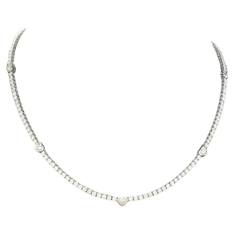 9 Carat Heart Tennis Necklace in 14k Gold For Sale