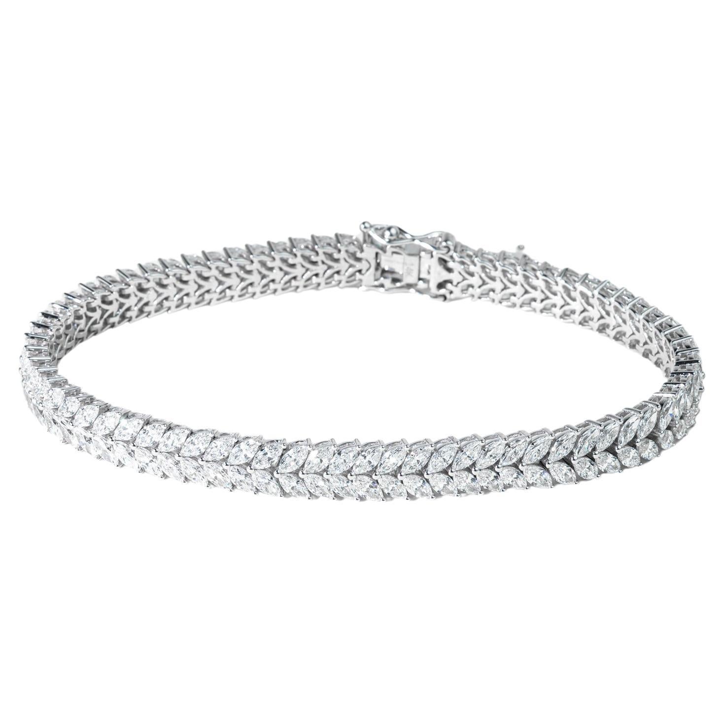 9 Carat Marquise Cut Natural Diamond Tennis Bracelet in 14k White Gold For Sale