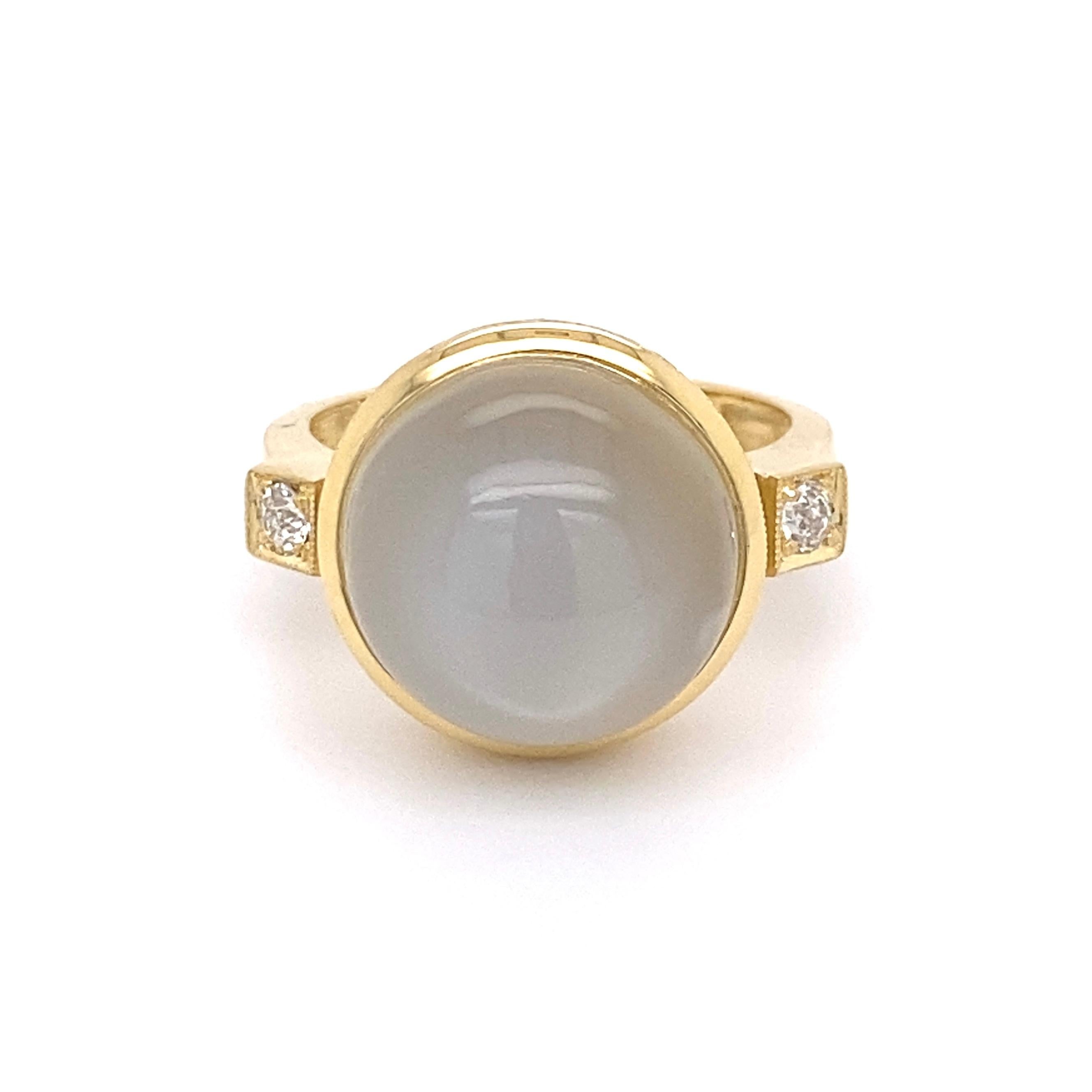 Women's 9 Carat Moonstone and Diamond Gold Ring For Sale