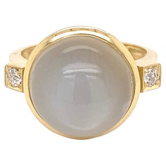9 Carat Moonstone and Diamond Gold Ring