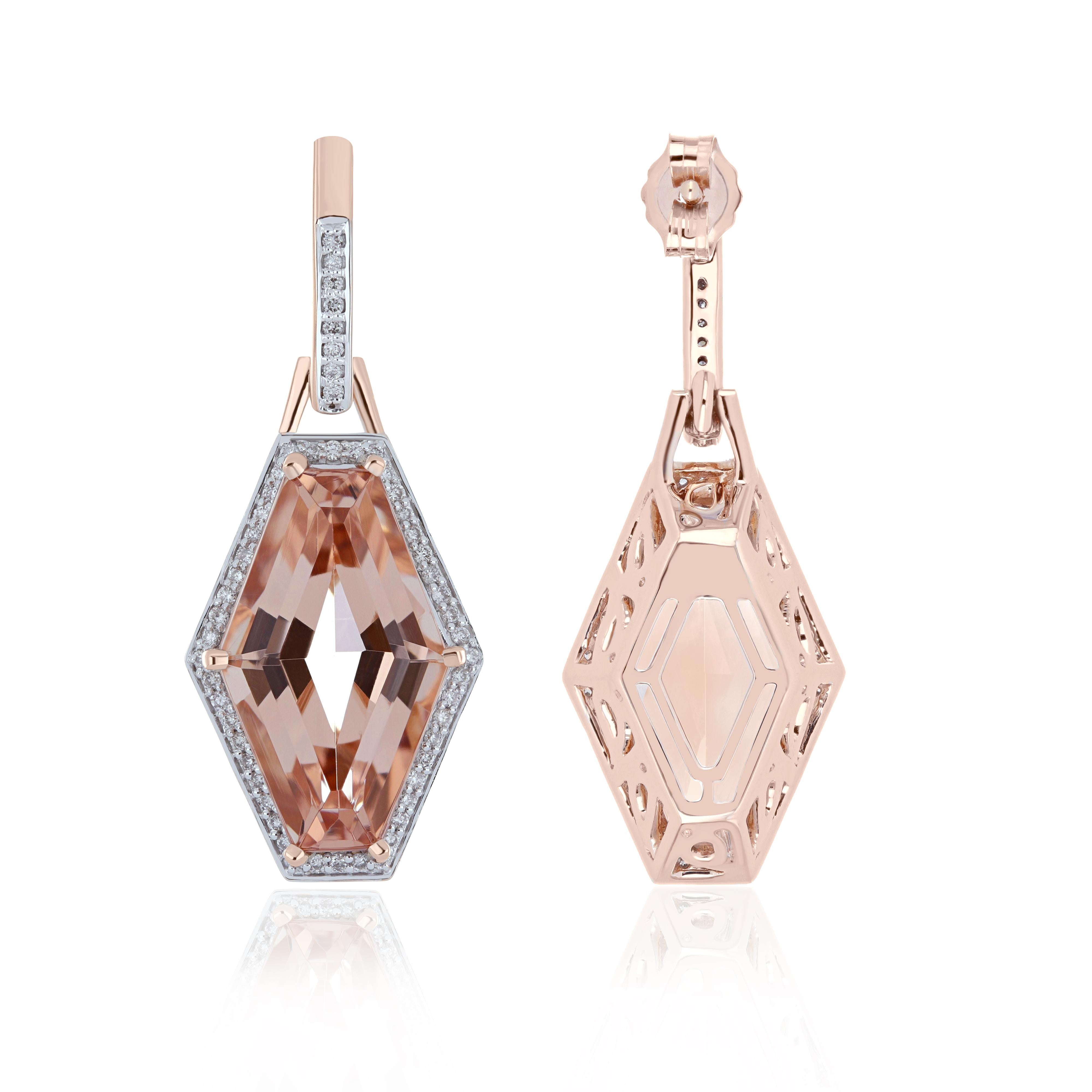 Taille rose Boucles d'oreilles Morgane 9 carats avec diamants en or rose 14 carats bijoux artisanaux en vente