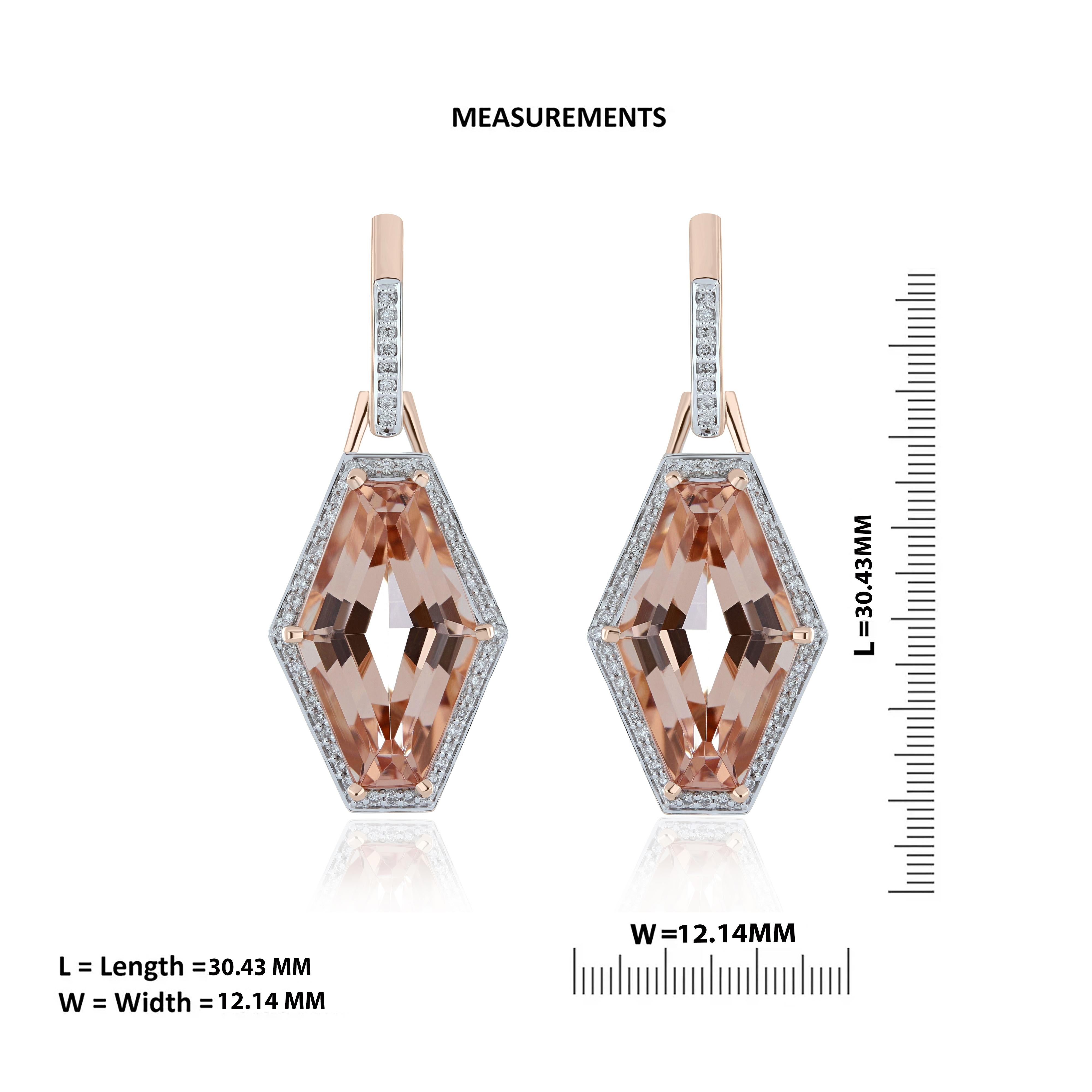 9 Carat Morganite Earrings with Diamonds in 14 Karat Rose Gold handcraft jewelry In New Condition For Sale In JAIPUR, IN