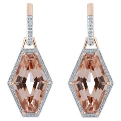 9 Carat Morganite Earrings with Diamonds in 14 Karat Rose Gold handcraft jewelry