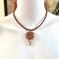 Flower Pendant in Yellow Gold with Nine Carats of Tourmaline, Garnet & Citrine