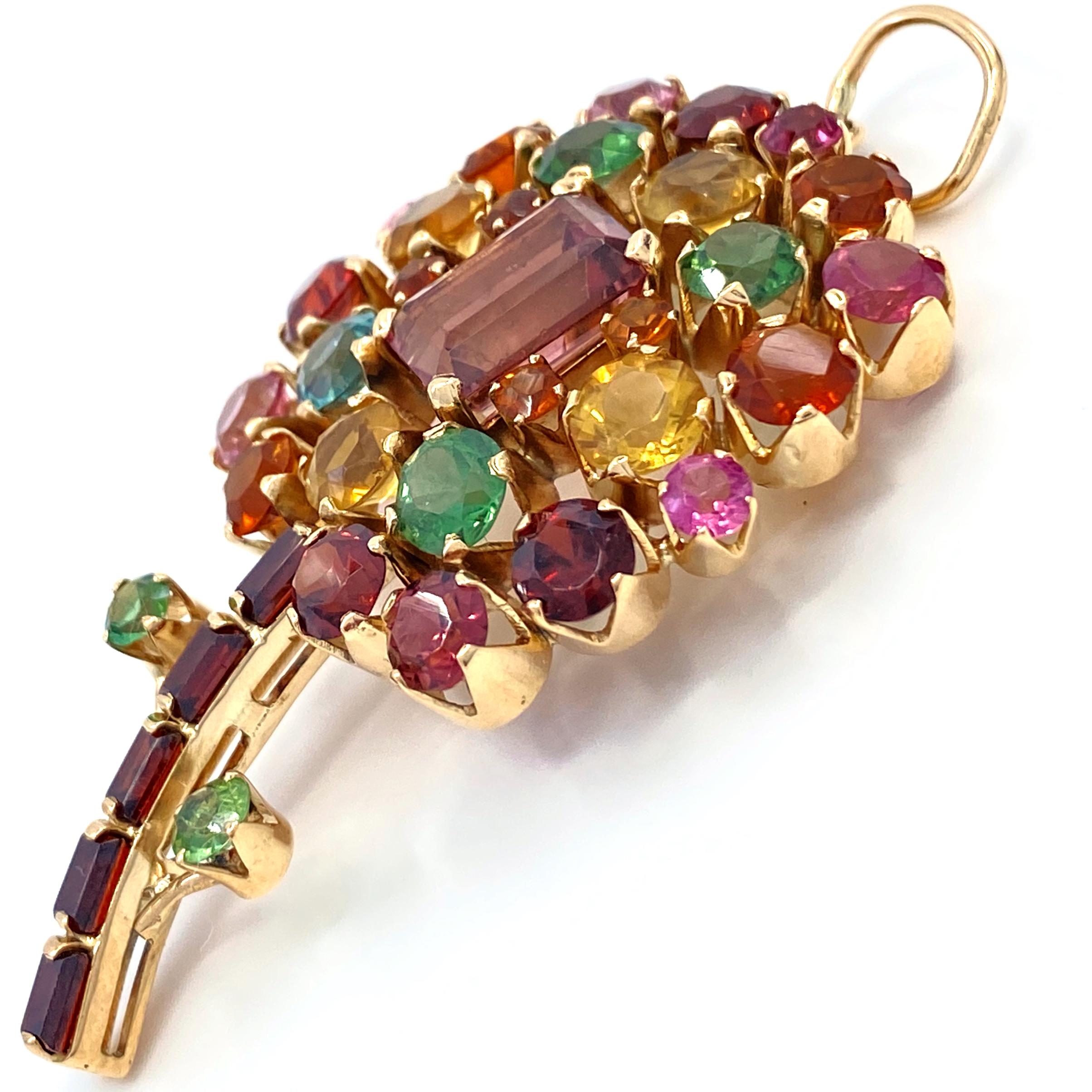 Flower Pendant in Yellow Gold with Nine Carats of Tourmaline, Garnet & Citrine For Sale 1