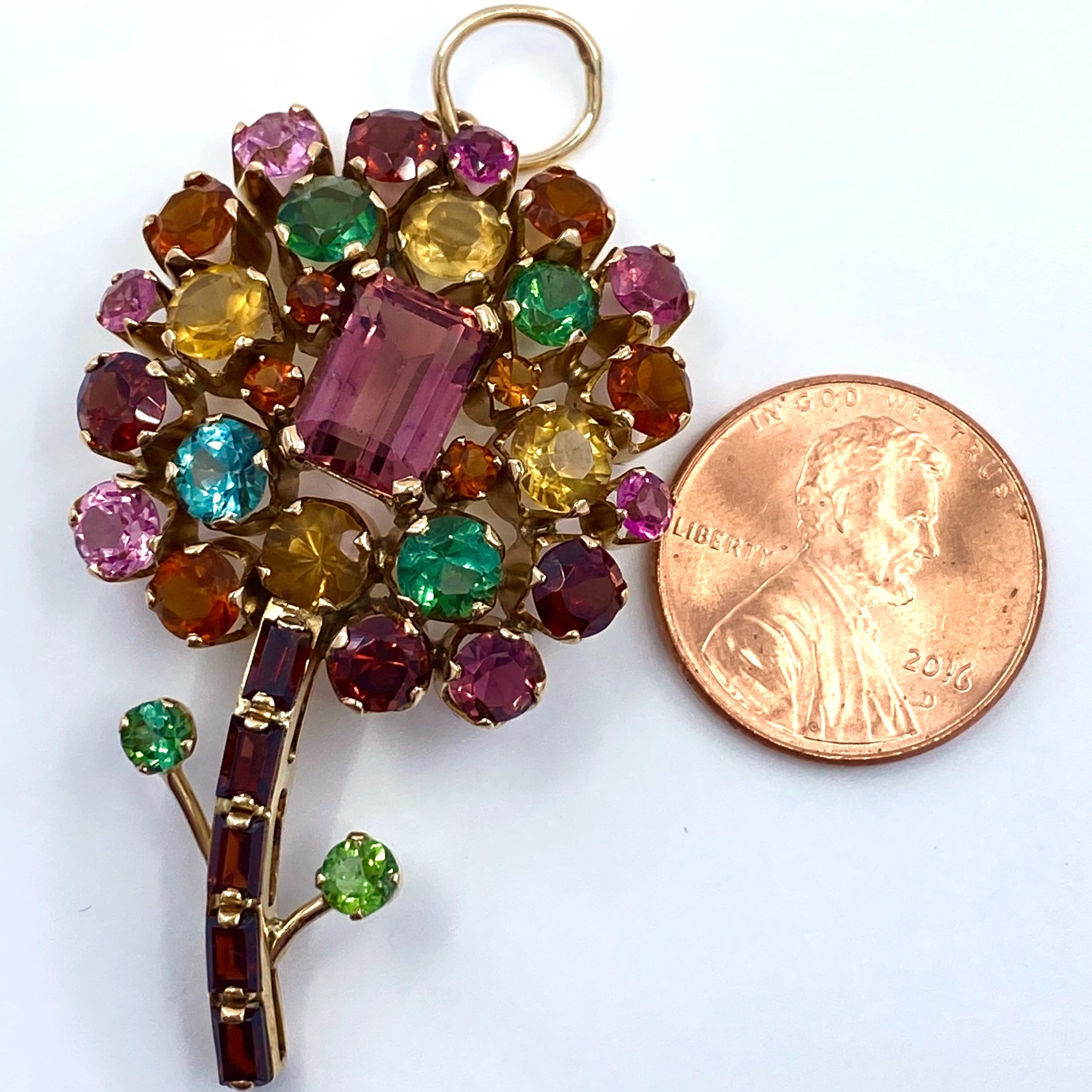 Flower Pendant in Yellow Gold with Nine Carats of Tourmaline, Garnet & Citrine For Sale 3
