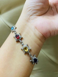 9 Carat Multi Gemstone Link Bracelet Gift for Graduation Jewelry in 925 Silver