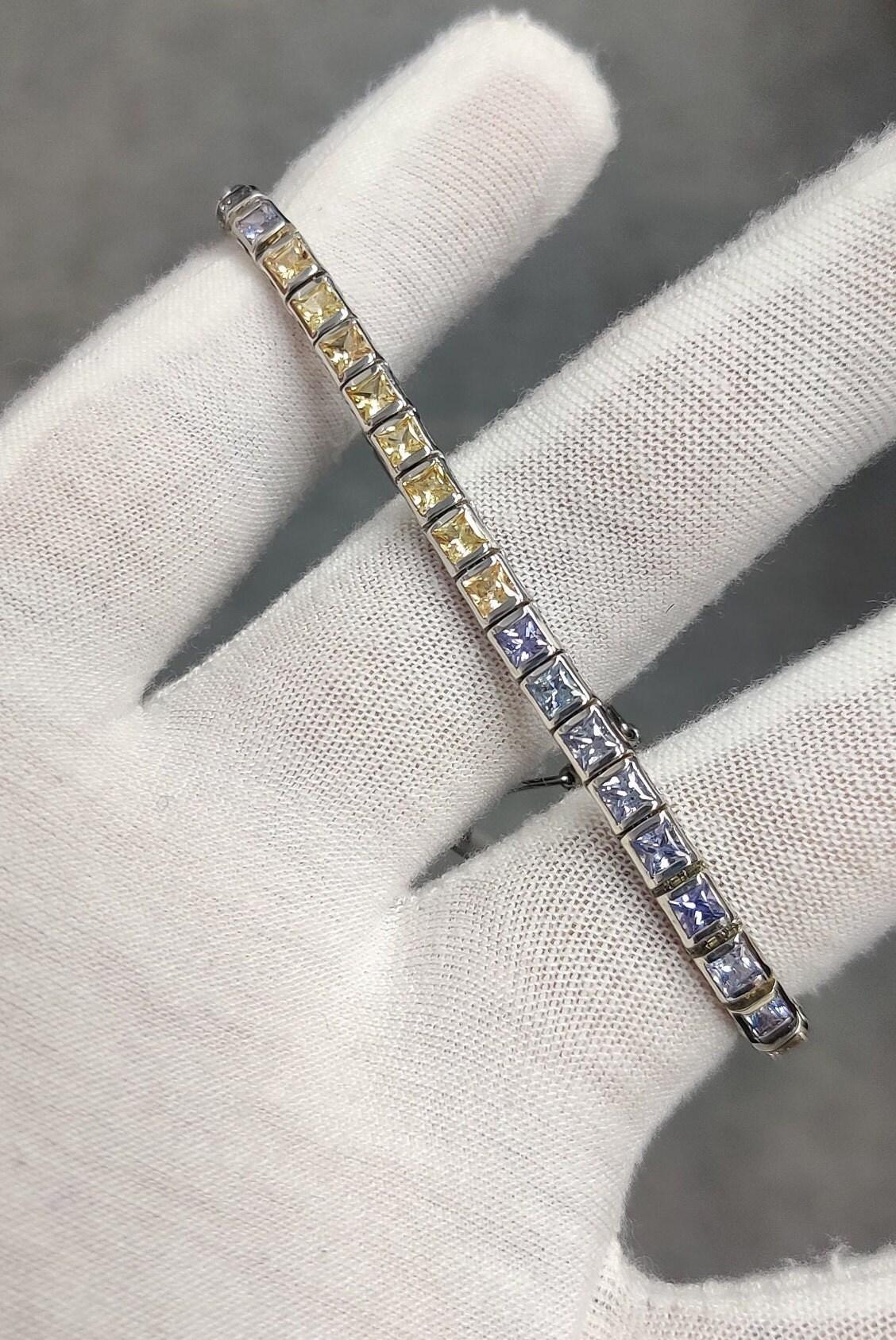 9 Carat Multi Sapphire Studded Rainbow Bracelet in Silver 925 For Sale 1