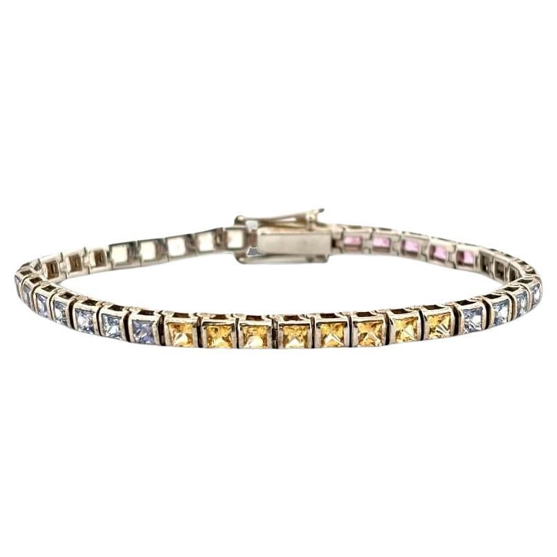 9 Carat Multi Sapphire Studded Rainbow Bracelet in Silver 925 For Sale
