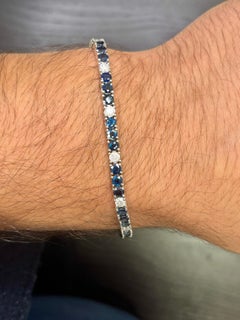 9 Carat Natural Blue Sapphire & Diamond 3MM Tennis Bracelet in 18K White Gold