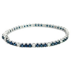 9 Karat natürlicher blauer Saphir & Diamant 3MM Tennisarmband aus 18 Karat Weißgold 