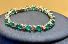 9 Carat Natural Brazil Emerald  Tennis Bracelet 14 Karat Yellow Gold 7 "