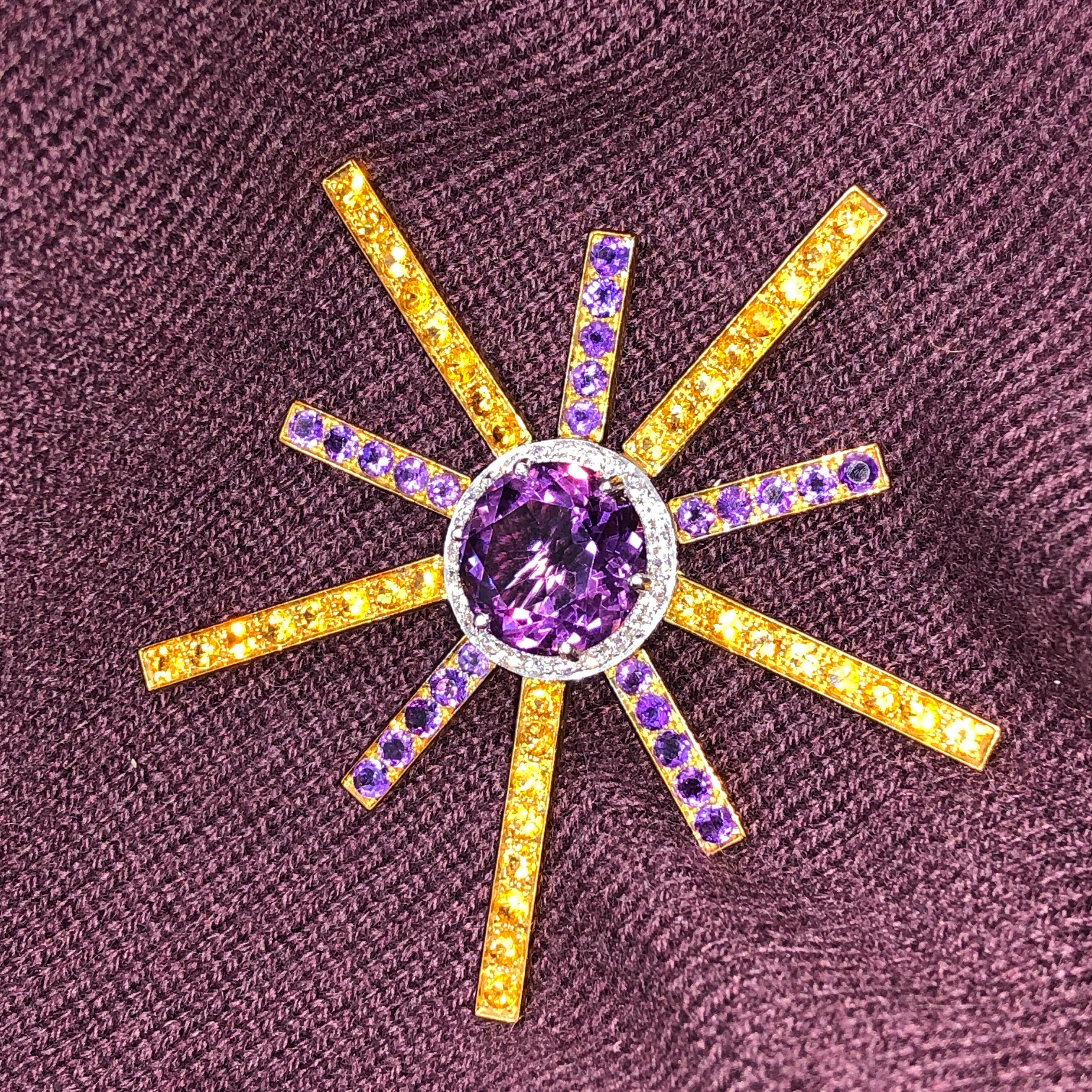 Berca Broche Estrella Amatista Diamante Blanco Citrino Talla Brillante Natural en Nuevo estado para la venta en Valenza, IT