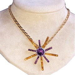 Berca Natural Brilliant Cut Amethyst White Diamond Citrine Star Brooch