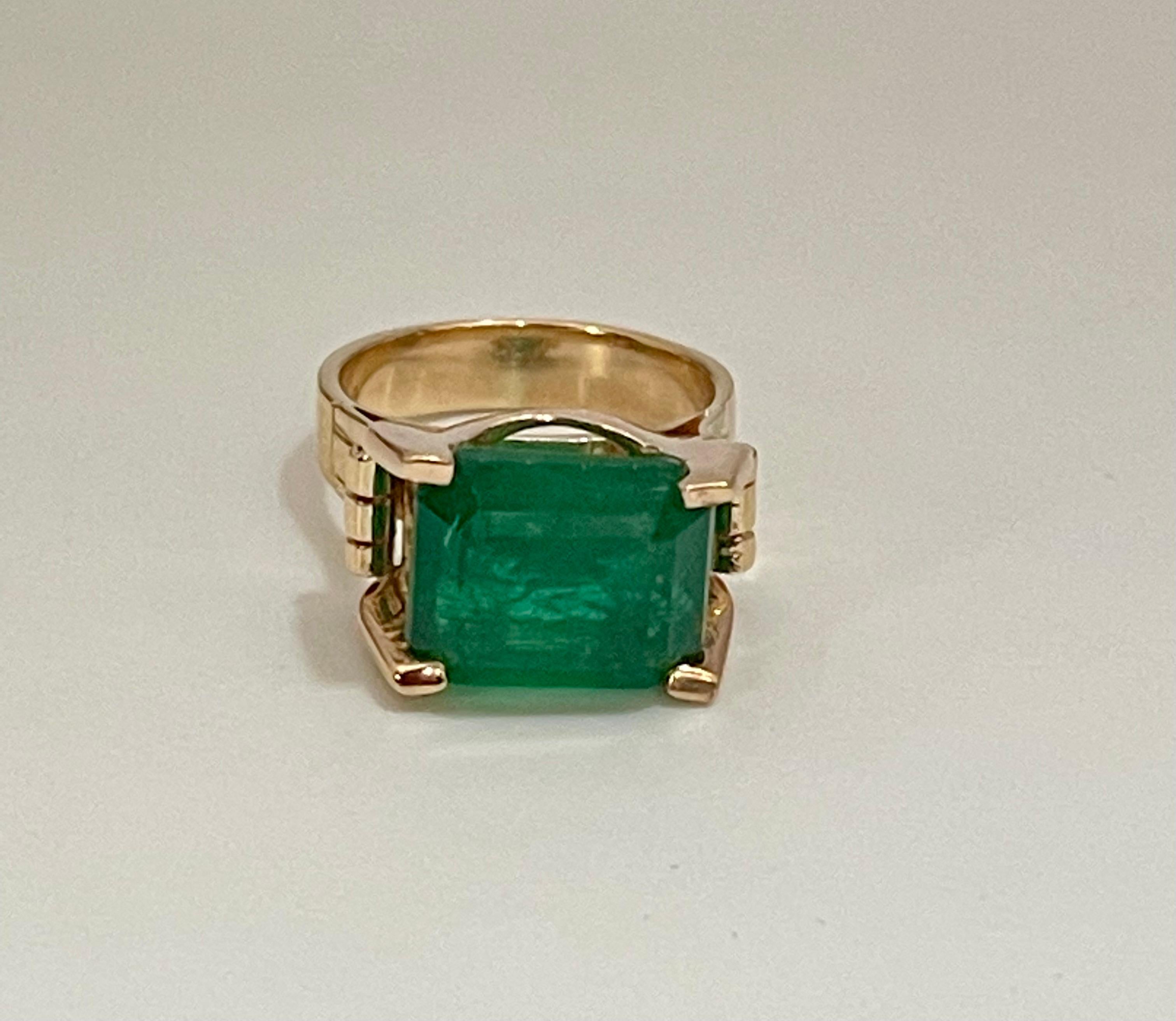 9 Karat natürlicher sambischer Smaragd im Smaragdschliff 14 Karat Gelbgold Unisex-Ring 11