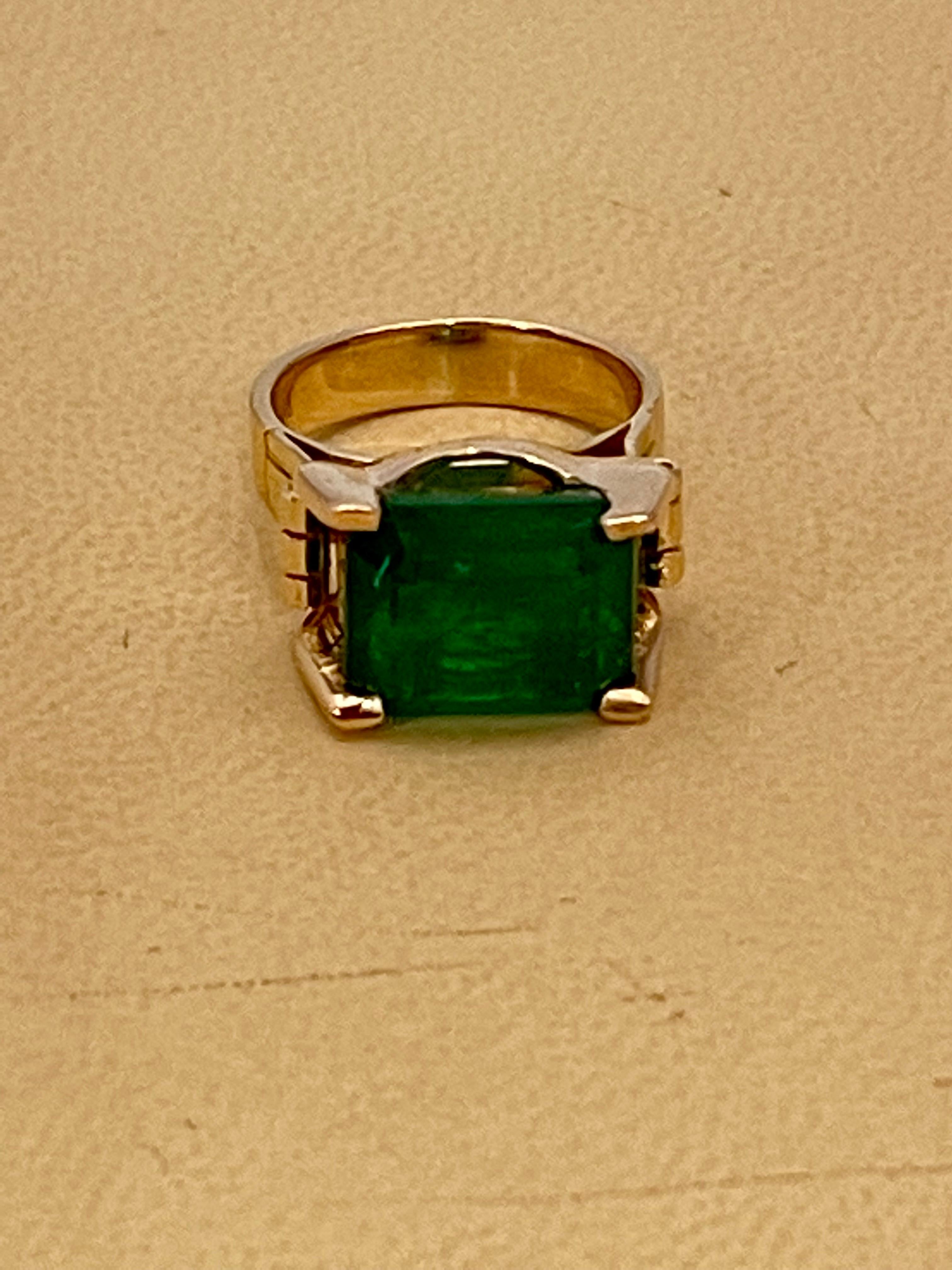 9 Karat natürlicher sambischer Smaragd im Smaragdschliff 14 Karat Gelbgold Unisex-Ring 13