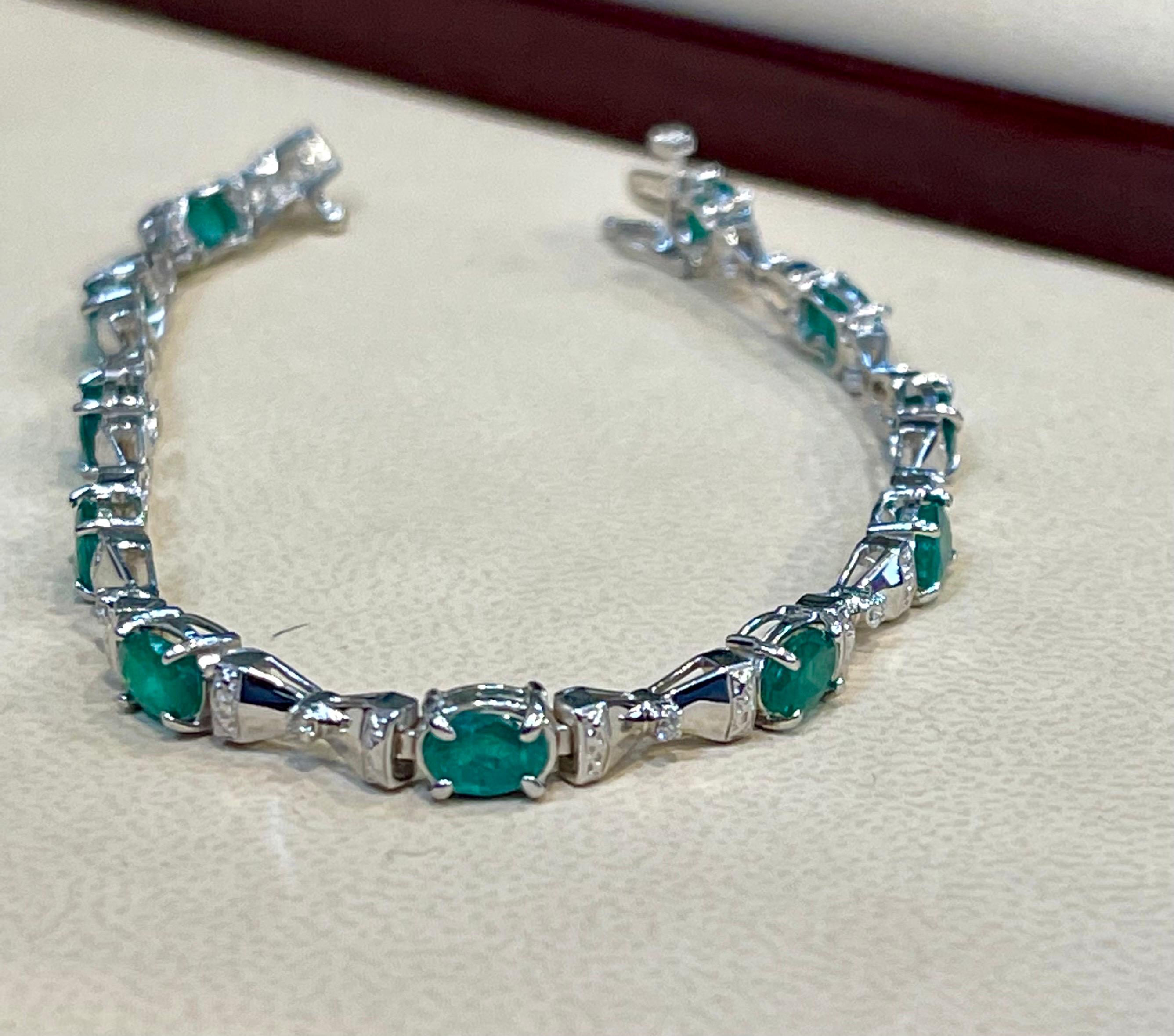 9 Carat Natural Emerald & Diamond Cocktail Tennis Bracelet 14 Karat White Gold In New Condition For Sale In New York, NY