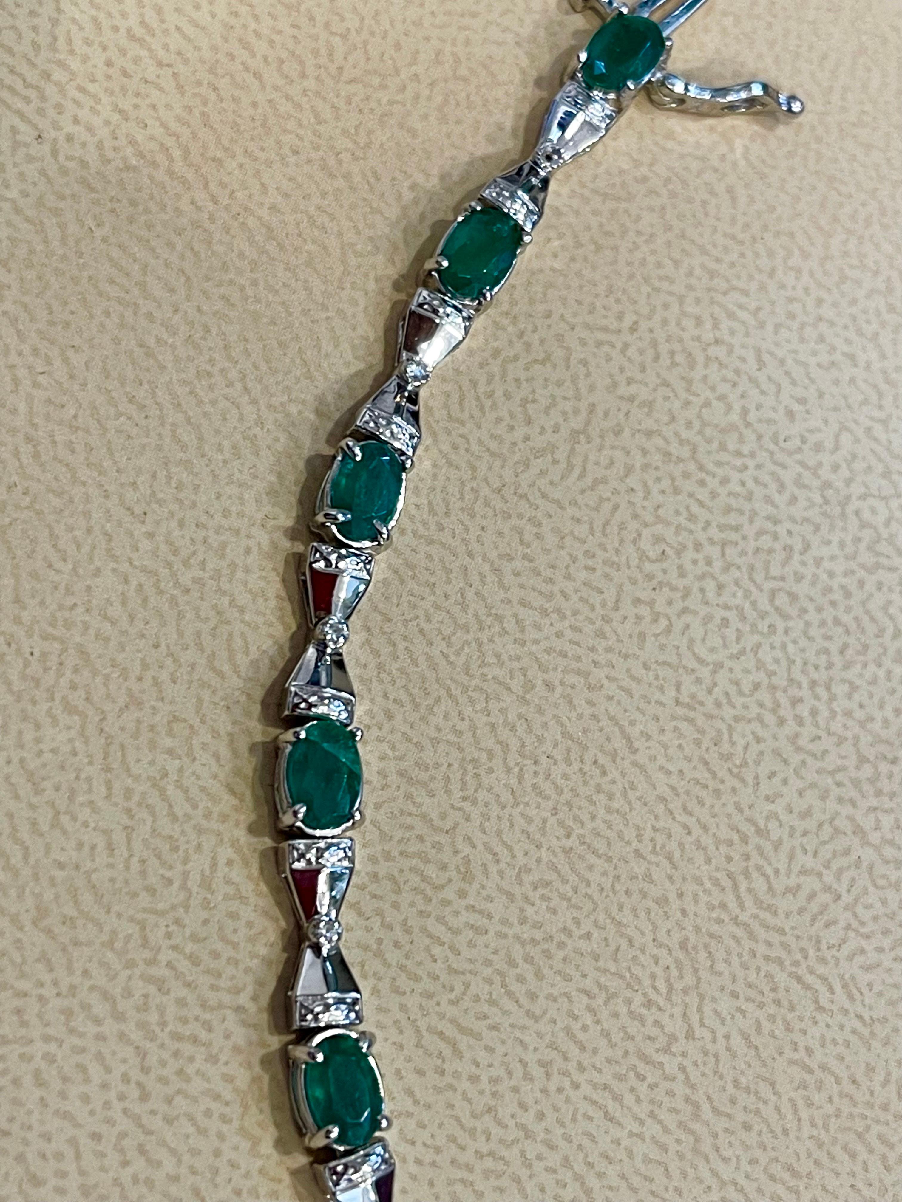 9 Carat Natural Emerald & Diamond Cocktail Tennis Bracelet 14 Karat White Gold For Sale 5