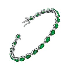 9 Carat Natural Emerald & Diamond Cocktail Tennis Bracelet 14 Karat Yellow Gold