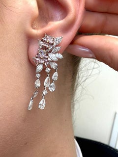 9 Carat Natural Pink & Colorless Diamond 18k White Gold Chandelier Drop Earrings