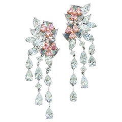 Orecchini a goccia Chandelier in oro bianco 18 carati con diamanti rosa e incolori naturali da 9 carati