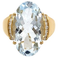 9 Karat Oval Aquamarin und Diamant Gold Vintage Cocktail-Ring